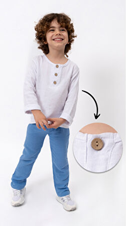 Unisex Bebek&Çocuk %100 Pamuklu Müslin Alt Üst Pijama Takım-Mavi | 3-4 Yaş