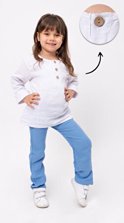 Unisex Bebek&Çocuk %100 Pamuklu Müslin Alt Üst Pijama Takım-Mavi | 3-4 Yaş