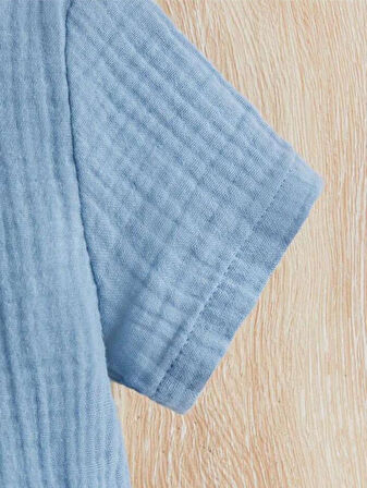 Unisex Bebek&Çocuk %100 Pamuklu Düğmeli Müslin Alt Üst Şort Takım-Mavi | 6-9 Ay