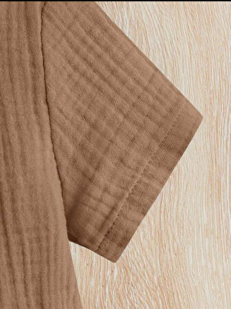 Unisex Bebek&Çocuk %100 Pamuklu Düğmeli Müslin Alt Üst Şort Takım-Kahverengi | 2 Yaş