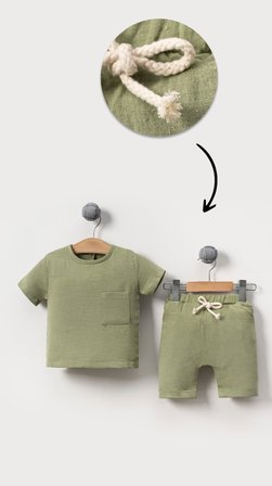 Unisex Bebek&Çocuk %100 Pamuklu Müslin Cepli Alt Üst Şort Takım-Yeşil | 5 Yaş
