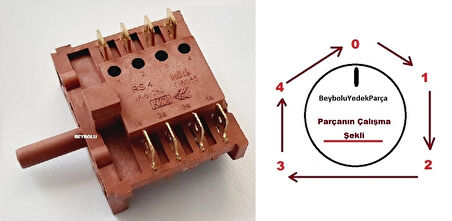 Luxell lx 3525 Börekçi Şalter , Fırın Kademe Anahtarı 4+4 Komutatör 4 Konum + off