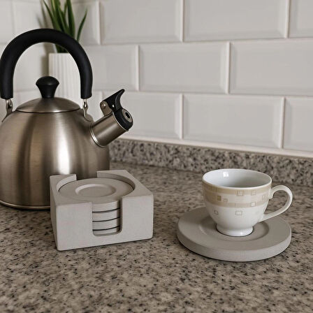 Beton Bardak Altlığı Set Gri Fincan Çay Bardağı Gri