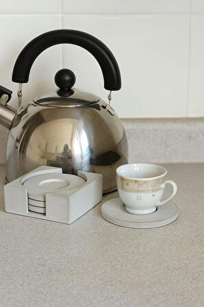 Beton Bardak Altlığı Set Gri Fincan Çay Bardağı Gri