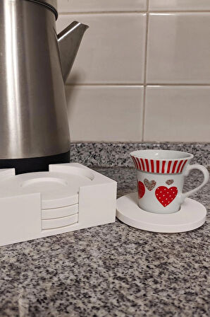 Beton Bardak Altlığı Set Fincan Çay Bardağı Beyaz