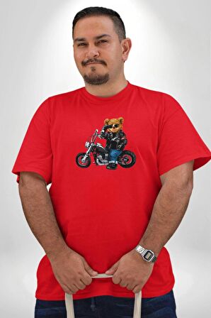 Kask Güneş Gözlüğü Motor Ayı Kırmızı Büyük Beden Erkek Kadın Unisex Basic Ön Baskılı Tişört