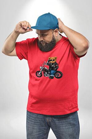 Kask Güneş Gözlüğü Motor Ayı Kırmızı Büyük Beden Erkek Kadın Unisex Basic Ön Baskılı Tişört