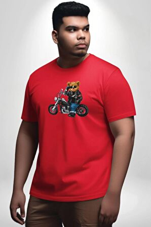 Kask Güneş Gözlüğü Motor Ayı Kırmızı Büyük Beden Erkek Kadın Unisex Basic Ön Baskılı Tişört