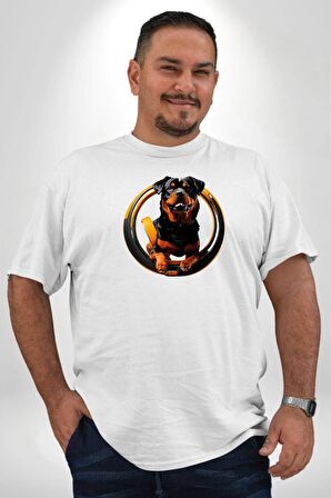 Süper Tasma Rottweiler Eğitim Beyaz Büyük Beden Kadın Erkek Ünisex  Basic Ön Baskılı Tişört