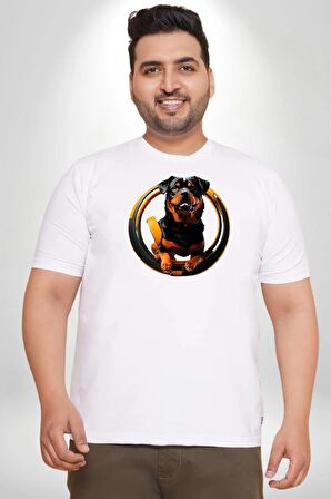 Süper Tasma Rottweiler Eğitim Beyaz Büyük Beden Kadın Erkek Ünisex  Basic Ön Baskılı Tişört