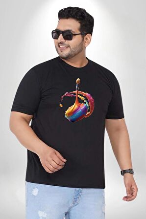Resim Fırcası  Siyah Büyük Beden Erkek Kadın Unisex Basic Ön Baskılı Tişört