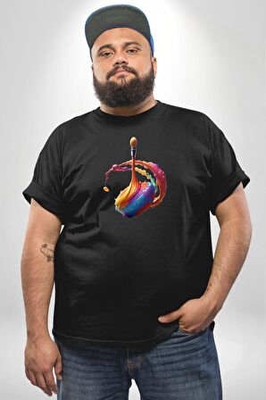 Resim Fırcası  Siyah Büyük Beden Erkek Kadın Unisex Basic Ön Baskılı Tişört