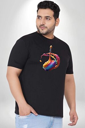 Resim Fırcası  Siyah Büyük Beden Erkek Kadın Unisex Basic Ön Baskılı Tişört