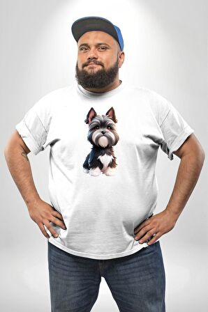 Sevimli Beyaz Gri Köpek Beyaz Büyük Beden Kadın Erkek Ünisex  Basic Ön Baskılı Tişört