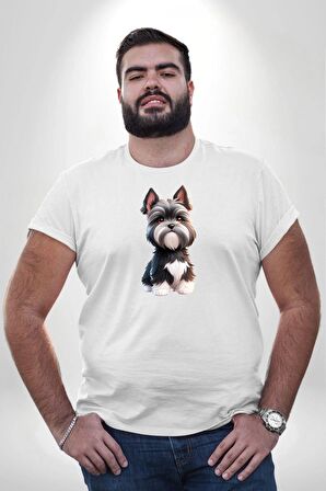 Sevimli Beyaz Gri Köpek Beyaz Büyük Beden Kadın Erkek Ünisex  Basic Ön Baskılı Tişört