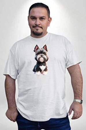 Sevimli Beyaz Gri Köpek Beyaz Büyük Beden Kadın Erkek Ünisex  Basic Ön Baskılı Tişört