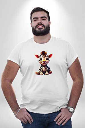 Sevimli Yavru Zebra Beyaz Büyük Beden Kadın Erkek Ünisex  Basic Ön Baskılı Tişört