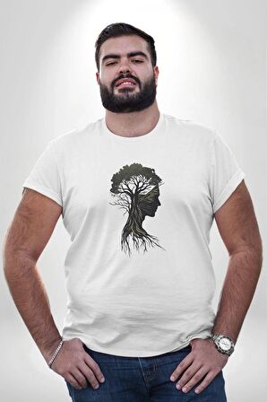 Toprak Köksalmış Ağaç Kadın Erkek Ünisex   Beyaz Büyük Beden Kadın Erkek Ünisex  Basic Ön Baskılı Tişört