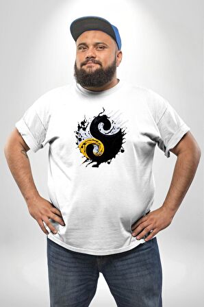 Yin İle Yang Kuramı   Beyaz Büyük Beden Kadın Erkek Ünisex  Basic Ön Baskılı Tişört