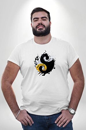 Yin İle Yang Kuramı   Beyaz Büyük Beden Kadın Erkek Ünisex  Basic Ön Baskılı Tişört