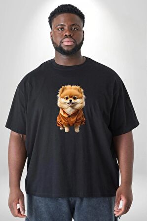 Teacup Pomernian Çeket  Siyah Büyük Beden Erkek Kadın Unisex Basic Ön Baskılı Tişört
