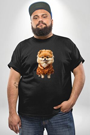 Teacup Pomernian Çeket  Siyah Büyük Beden Erkek Kadın Unisex Basic Ön Baskılı Tişört