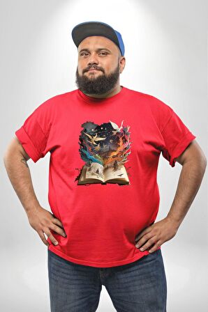 Hikaye Roman Kitabı Gerçekleşti Kırmızı Büyük Beden Erkek Kadın Unisex Basic Ön Baskılı Tişört