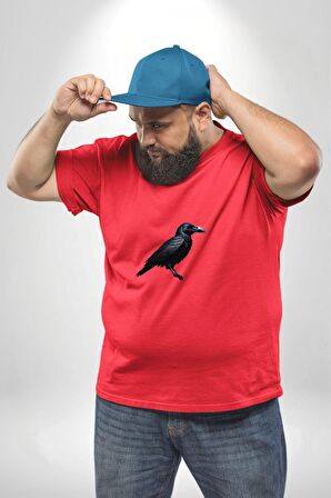 Kırmızı Karga Kırmızı Büyük Beden Erkek Kadın Unisex Basic Ön Baskılı Tişört