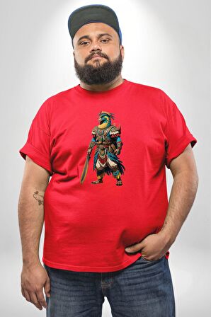Oturan Kuş Efsanesi Kırmızı Büyük Beden Erkek Kadın Unisex Basic Ön Baskılı Tişört