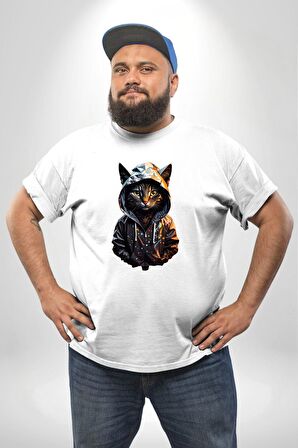 Hip Hop Gençlik Kedi Çeket Beyaz Büyük Beden Kadın Erkek Ünisex  Basic Ön Baskılı Tişört