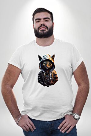 Hip Hop Gençlik Kedi Çeket Beyaz Büyük Beden Kadın Erkek Ünisex  Basic Ön Baskılı Tişört