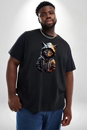 Hip Hop Gençlik Kedi Çeket Siyah Büyük Beden Erkek Kadın Unisex Basic Ön Baskılı Tişört