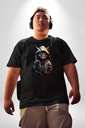 Hip Hop Gençlik Kedi Çeket Siyah Büyük Beden Erkek Kadın Unisex Basic Ön Baskılı Tişört