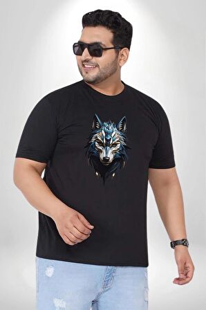 Mavi Kurt Robot  Siyah Büyük Beden Erkek Kadın Unisex Basic Ön Baskılı Tişört