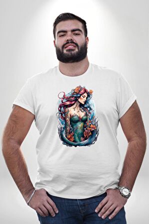 Deniz Kızı Çiçek  Beyaz Büyük Beden Kadın Erkek Ünisex  Basic Ön Baskılı Tişört