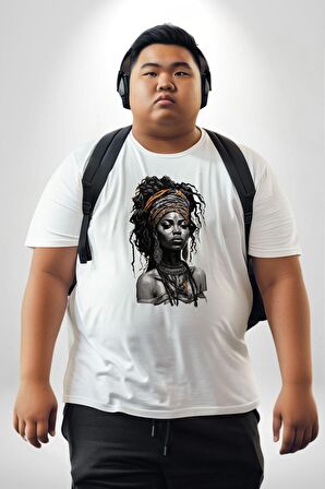 Afrikalı Kadın Erkek Ünisex  Sanat Beyazi  Beyaz Büyük Beden Kadın Erkek Ünisex  Basic Ön Baskılı Tişört