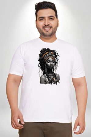 Afrikalı Kadın Erkek Ünisex  Sanat Beyazi  Beyaz Büyük Beden Kadın Erkek Ünisex  Basic Ön Baskılı Tişört