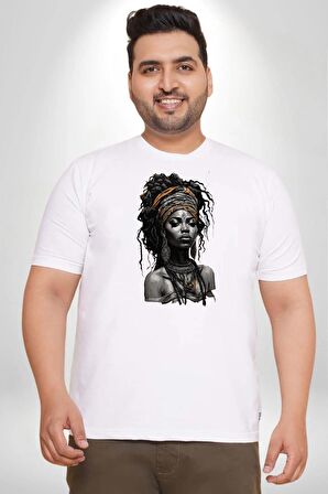Afrikalı Kadın Erkek Ünisex  Sanat Beyazi  Beyaz Büyük Beden Kadın Erkek Ünisex  Basic Ön Baskılı Tişört