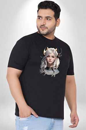 Koç Erkek Kadın Unisex Savaşcı Siyah Büyük Beden Erkek Kadın Unisex Basic Ön Baskılı Tişört