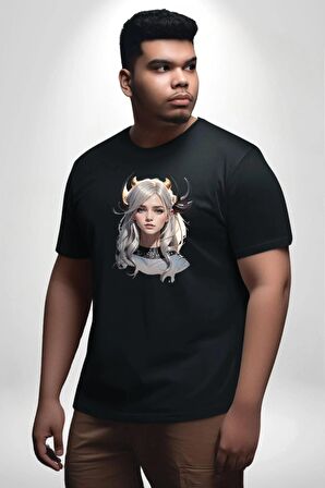 Koç Erkek Kadın Unisex Savaşcı Siyah Büyük Beden Erkek Kadın Unisex Basic Ön Baskılı Tişört