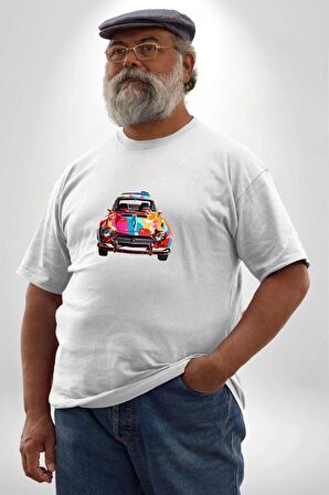 Peugeot 144 Renkli Orijinal Araba  Beyaz Büyük Beden Kadın Erkek Ünisex  Basic Ön Baskılı Tişört