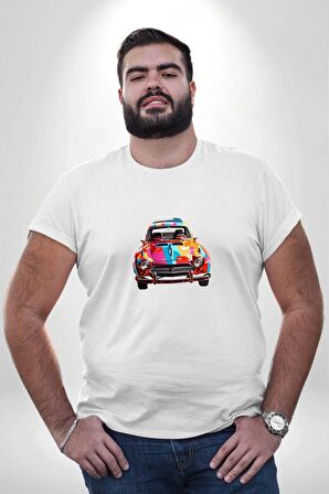 Peugeot 144 Renkli Orijinal Araba  Beyaz Büyük Beden Kadın Erkek Ünisex  Basic Ön Baskılı Tişört
