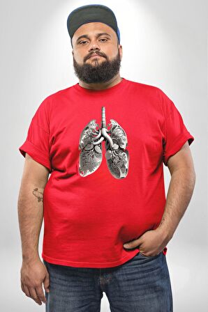 Porselen Akciğer Çiçekler Açmış Kırmızı Büyük Beden Erkek Kadın Unisex Basic Ön Baskılı Tişört