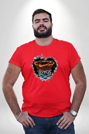 Basketbol Potası Bulutlu Kırmızı Kırmızı Büyük Beden Erkek Kadın Unisex Basic Ön Baskılı Tişört
