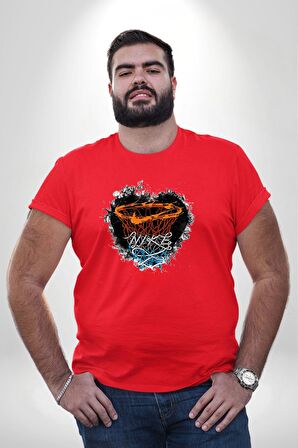 Basketbol Potası Bulutlu Kırmızı Kırmızı Büyük Beden Erkek Kadın Unisex Basic Ön Baskılı Tişört