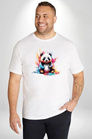 Renkli Yavru Panda  Beyaz Büyük Beden Kadın Erkek Ünisex  Basic Ön Baskılı Tişört