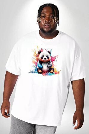 Renkli Yavru Panda  Beyaz Büyük Beden Kadın Erkek Ünisex  Basic Ön Baskılı Tişört