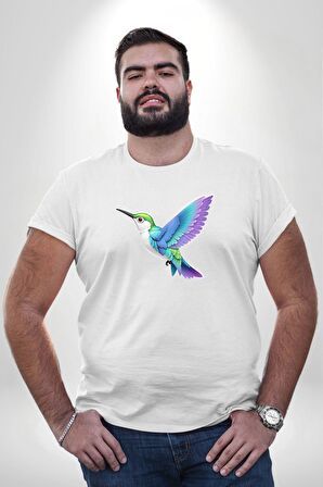 Sinek Kuşu Renkli Beyaz Büyük Beden Kadın Erkek Ünisex  Basic Ön Baskılı Tişört