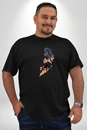 Harry Potter Bulutlar Arasında Siyah Büyük Beden Erkek Kadın Unisex Basic Ön Baskılı Tişört