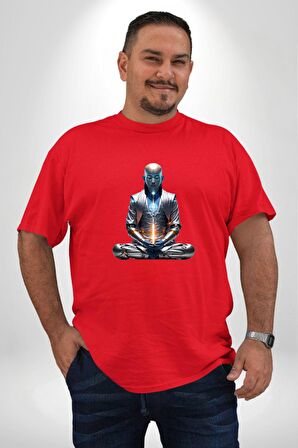 Yeni Nesil Yoga Yapay Zeka Kırmızı Büyük Beden Erkek Kadın Unisex Basic Ön Baskılı Tişört